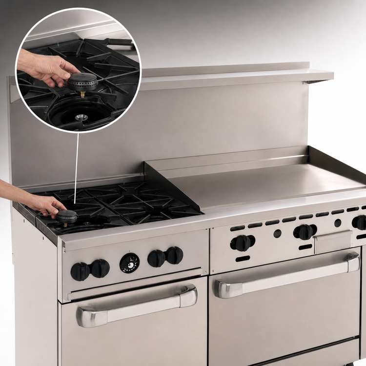 Product image #4 for Vulcan Endurance 60-Inch Commercial Gas Range with 4 Burners, 36-Inch Griddle, Standard Oven and Convection Oven