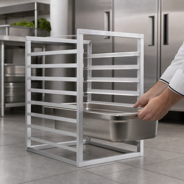 Product image #4 for Channel Manufacturing Reach-In Bun Pan / Steam Table Pan Rack, End Load Aluminum, 7-Pan Capacity
