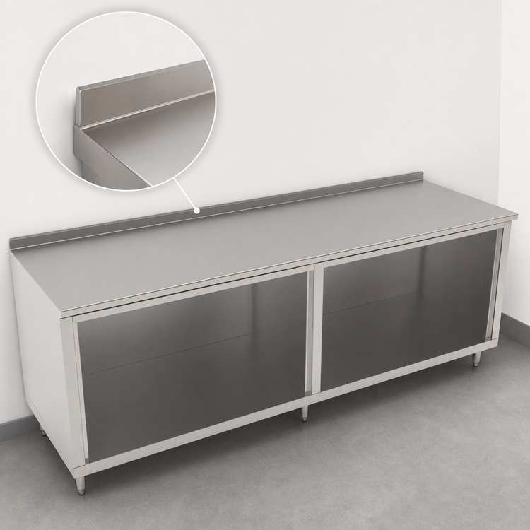 Product image #4 for John Boos 96-Inch Open Front Cabinet Base Work Table with 14-Gauge Stainless Steel Top and 1-1/2-Inch Rear Riser