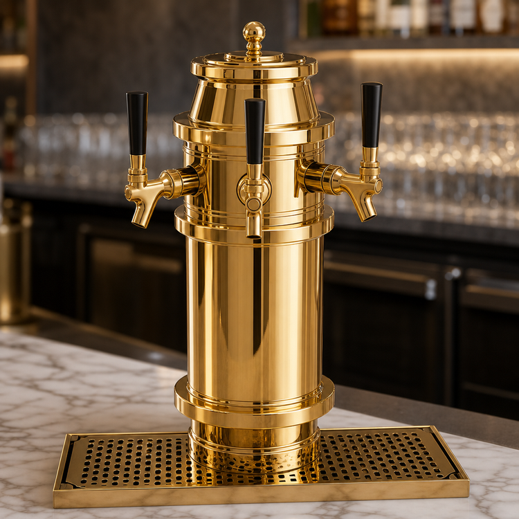 Product image #4 for Glastender Roman Draft Dispensing Tower with 2 Faucets, Polished Brass, Air Cooled, Countertop Mount