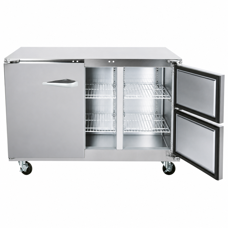 Product image #4 for Dealer's Choice 48-Inch Two-Section Compact Undercounter Freezer with Solid Doors, Right/Right Hinged