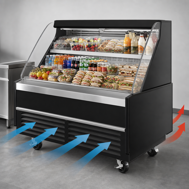 Product image #4 for Everest Refrigeration 48-Inch Horizontal Open Display Merchandiser, Self-Contained Bottom Mount, Black