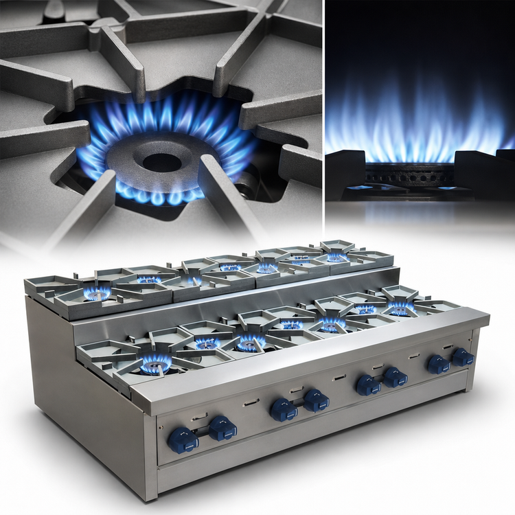 Product image #4 for Comstock-Castle 48-Inch Countertop Step-Up Saute Gas Hot Plate with 8 Burners