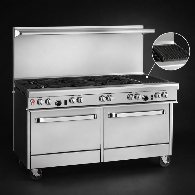 Product image #4 for Southbend Ultimate 60-Inch 6-Burner Gas Restaurant Range with 24-Inch Charbroiler, Convection Oven, and Cabinet Base