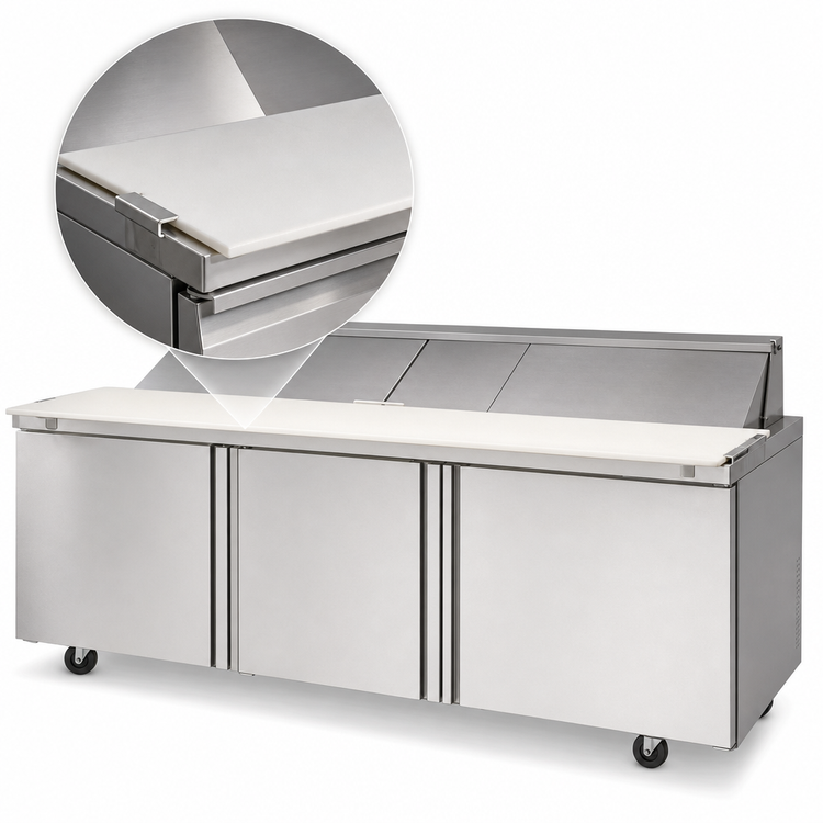 Product image #4 for Delfield Mega Top Three-Section Sandwich/Salad Prep Table Refrigerator, 72 Inch W, 30-Pan