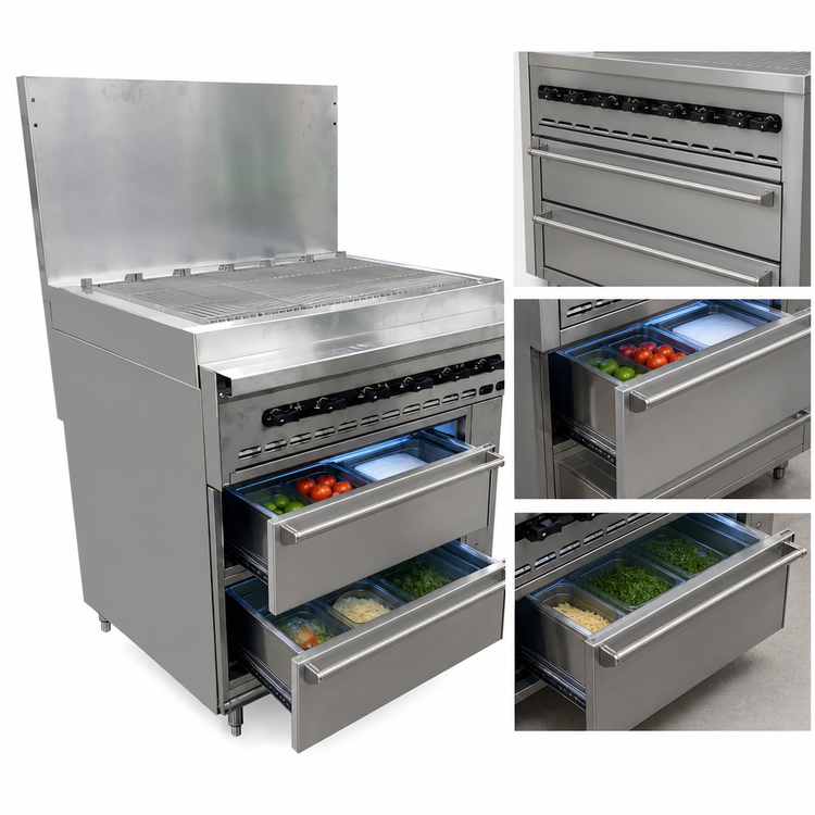 Product image #4 for Vulcan Endurance 36-Inch Natural Gas Restaurant Range with 36-Inch Charbroiler and 2-Drawer Refrigerated Base