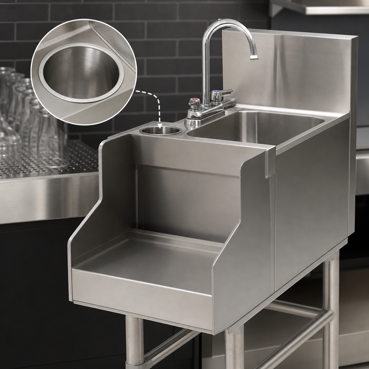 Product image #4 for Spec-Bar 14-Inch x 19-Inch Freestanding Stainless Steel Wet Waste Blender Station with 6-Inch Sink and T&S Glass Filler