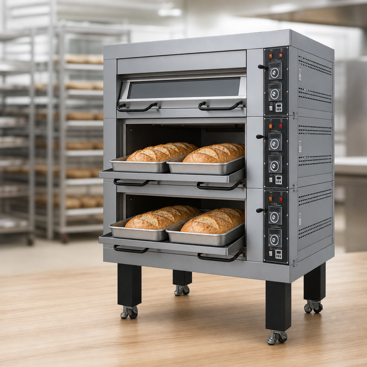Product image #4 for BakeMax Double Pan Wide 2-Deck Electric Artisan Stone Deck Oven, 4 Full-Size Pan Capacity