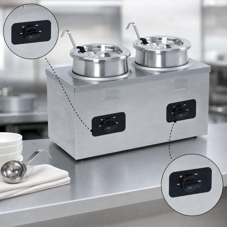 Product image #4 for Nemco 4-Quart Twin-Well Wet Countertop Food Warmer with Inset, Cover & Ladle, 220V