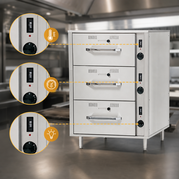 Product image #4 for RedHots DWN-3-120 Three Drawer Narrow Width Freestanding Heated Food Warmer