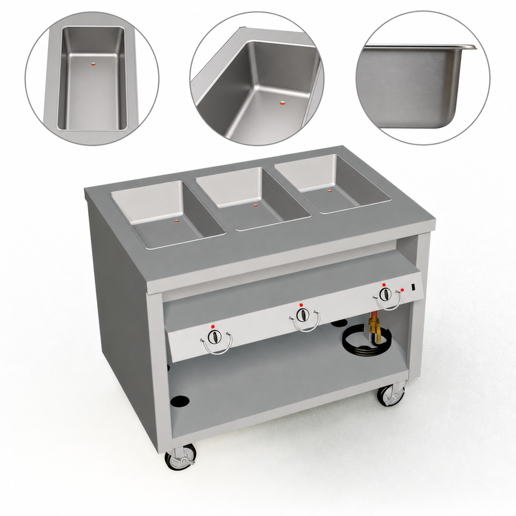 Product image #4 for Thurmaduke TEHF-46PG Mobile Hot Food Unit with 3 Sealed Wells, Paint Grip Steel Body