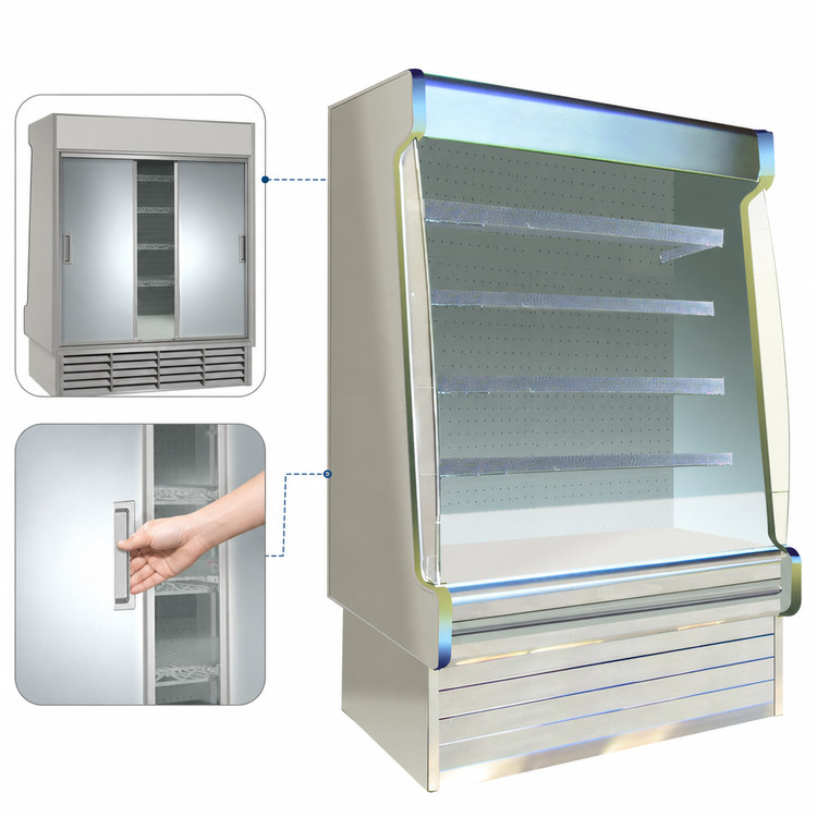 Product image #4 for Howard-McCray 35E Series 75-Inch Self-Contained Horizontal Open Merchandiser with Sliding Rear Doors and Lit Shelves