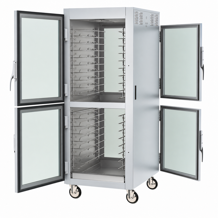 Product image #4 for Metro C5 8 Series Mobile Full-Height Pass-Thru Controlled Temperature Heated Holding Cabinet with Dutch Double-Pane Glass Doors and Universal Wire Slides