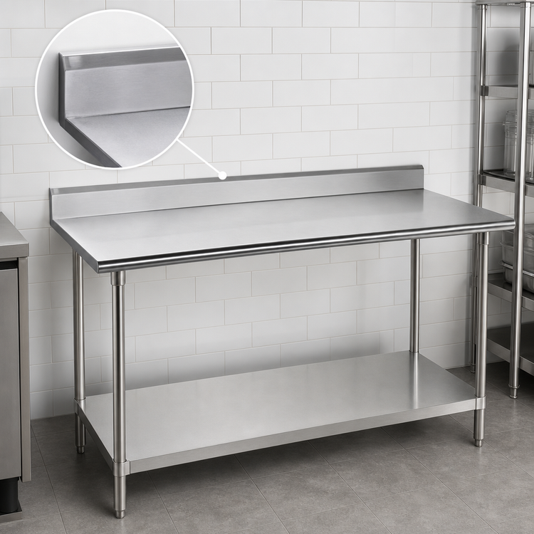 Product image #4 for Advance Tabco 84-Inch x 30-Inch 430 Stainless Steel Work Table with 5-Inch Backsplash and Adjustable Undershelf
