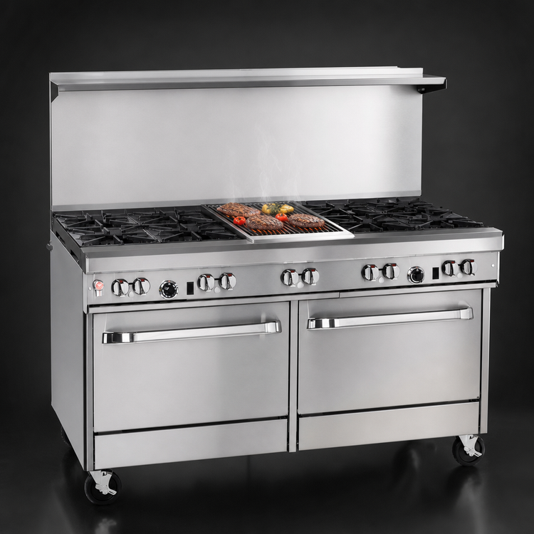 Product image #4 for Southbend Ultimate 60-Inch Gas Restaurant Range with 6 Star/Sauté Burners, 24-Inch Charbroiler, Standard Oven and Cabinet Base
