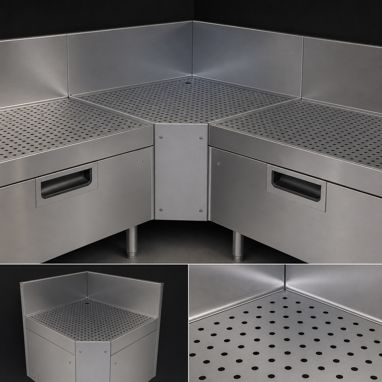 Product image #4 for Glastender Underbar Inside Rectangle Corner Drainboard with Backsplash, 90° Angle, Stainless Steel