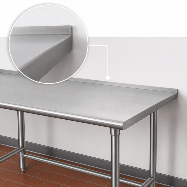 Product image #4 for Advance Tabco 108-Inch x 36-Inch 304 Stainless Steel Open Base Work Table with 1-1/2-Inch Rear Up-Turn