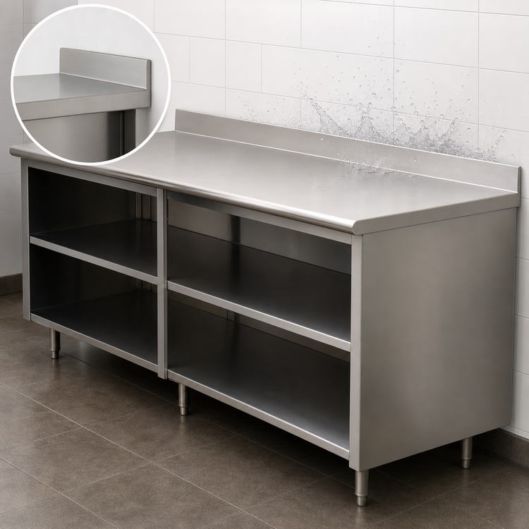 Product image #4 for Advance Tabco Special Value 120-Inch x 30-Inch Open Front Base Work Table with 5-Inch Backsplash and Mid Shelf