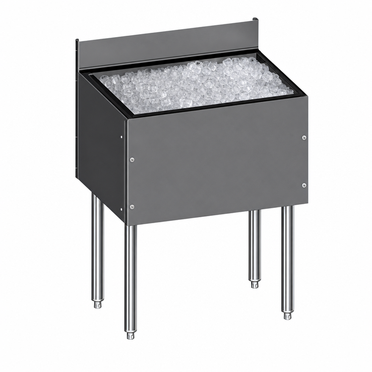 Product image #4 for CHOICE Underbar Stainless Steel Ice Bin with Open-Channel Backsplash, 30 Inch Wide x 24 Inch Deep, 106 lb Capacity