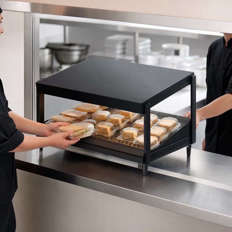 Product image #4 for Hatco Glo-Ray 24-Inch Countertop Pass-Thru Merchandising Warmer with Slanted Shelf and 5 Rods