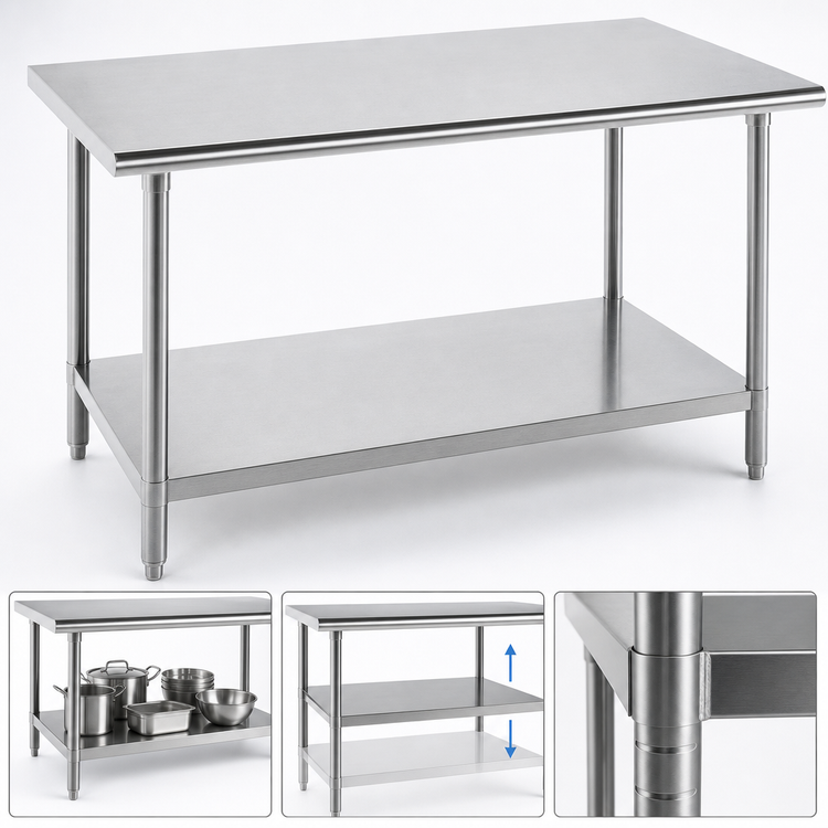 Product image #4 for Advance Tabco 84-Inch x 30-Inch 16-Gauge 304 Stainless Steel Work Table with Adjustable Undershelf