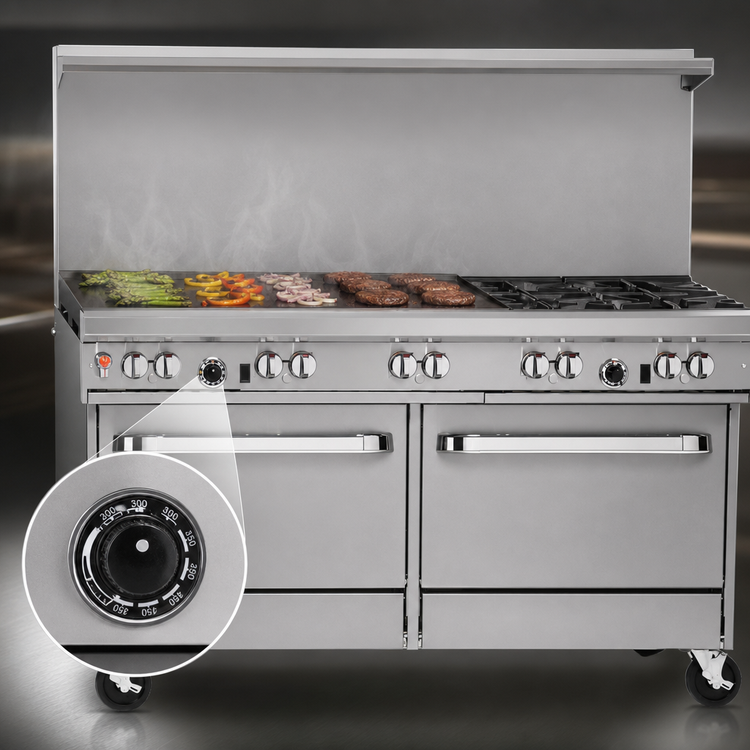 Product image #4 for Southbend Ultimate 60-Inch Gas Restaurant Range with 48-Inch Thermostatic Griddle, Open Burners, and Cabinets