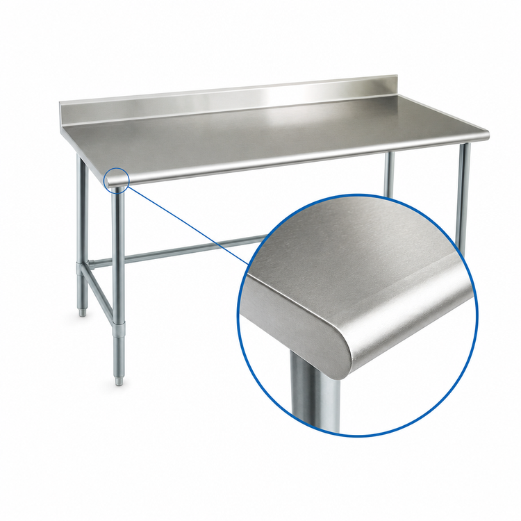 Product image #4 for Eagle Group Deluxe Series Stainless Steel Work Table with Rolled Front Edge and 4-1/2 Inch Backsplash, 144 x 36 Inches