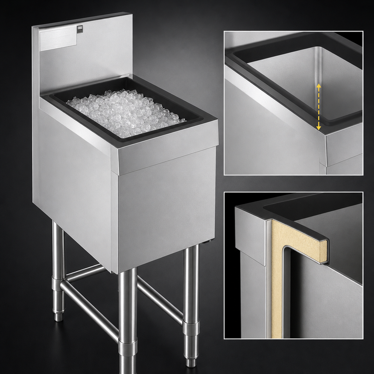 Product image #4 for Spec-Bar 24" x 24" Underbar Insulated Ice Bin/Cocktail Unit, 85 lb. Capacity, Stainless Steel