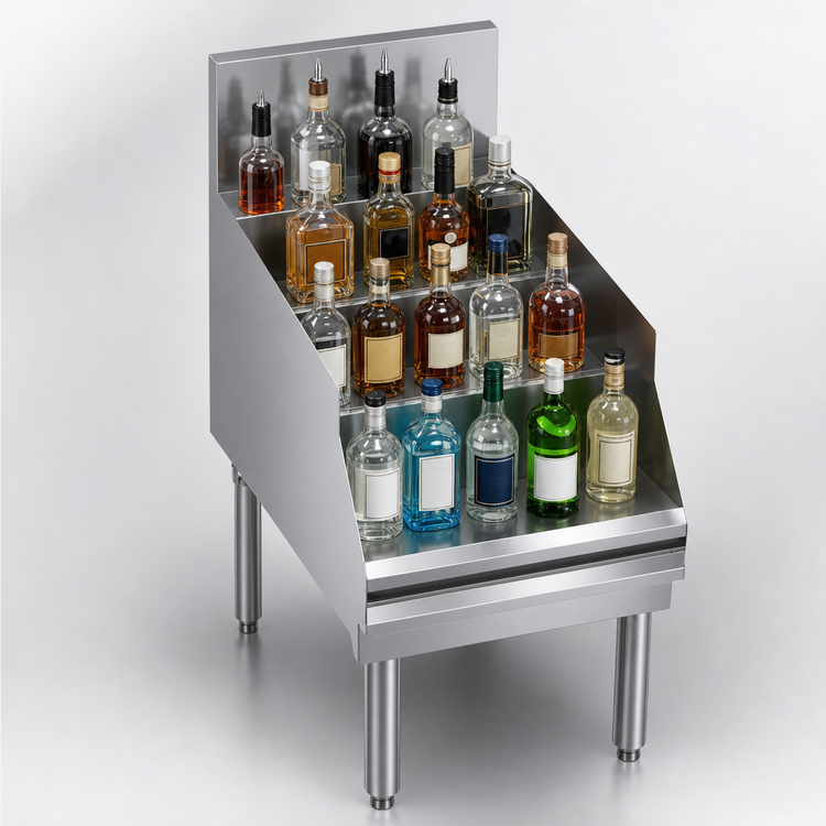 Product image #4 for Krowne Royal Series Freestanding Underbar Liquor Bottle Display Unit, 18 x 24 Inch, 16-Bottle Capacity, Stainless Steel