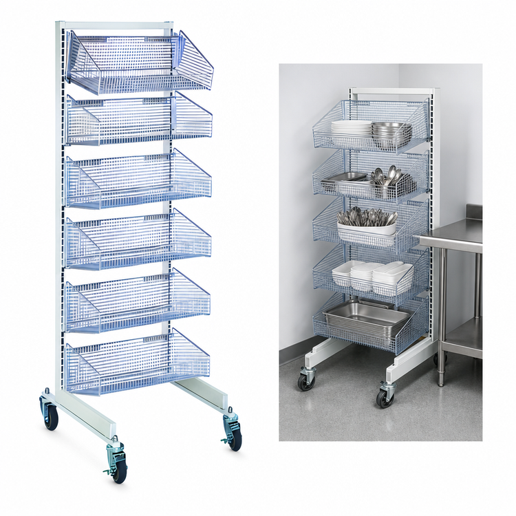 Product image #4 for Quantum Mobile Single-Sided Partition Wall Starter Unit with 7 Baskets, 18 x 26 x 74 Inches, White/Chrome