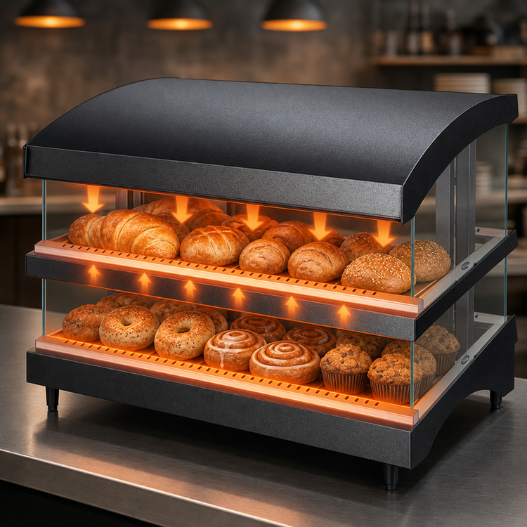 Product image #4 for Hatco Glo-Ray Designer Slant Dual-Shelf Heated Glass Merchandiser, 33-Inch Countertop Display Warmer