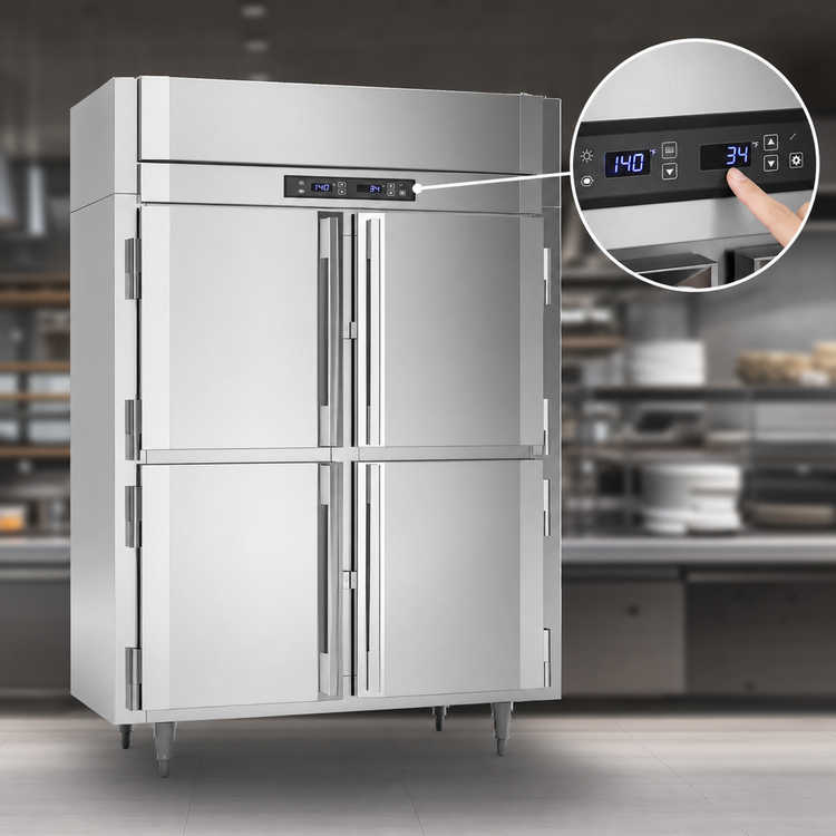 Product image #5 for Victory UltraSpec Extra-Wide Dual Temp Reach-In Warmer/Refrigerator Holding Cabinet, 2-Section, 4 Half-Height Doors