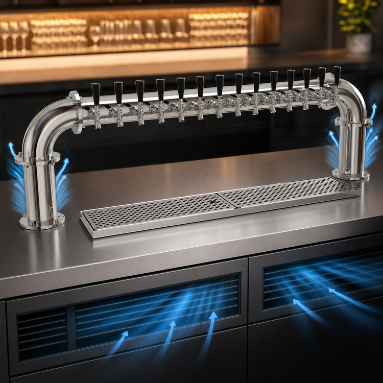 Product image #4 for Glastender Pipe Pass-Thru Countertop Air-Cooled Draft Dispensing Tower with 14 Stainless Steel Faucets