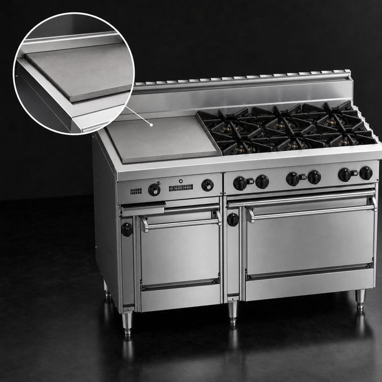 Product image #4 for Bistro 60-Inch Commercial Gas Range with 6 Open Burners, 24-Inch Griddle, Space Saver Oven, and Standard Oven