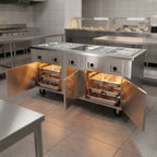 Thumbnail image #3 for Dinex DineXpress DXP6HFHIB 6-Well Mobile Electric Hot Food Serving Counter with Heated Storage Base, Stainless Steel, 88 in