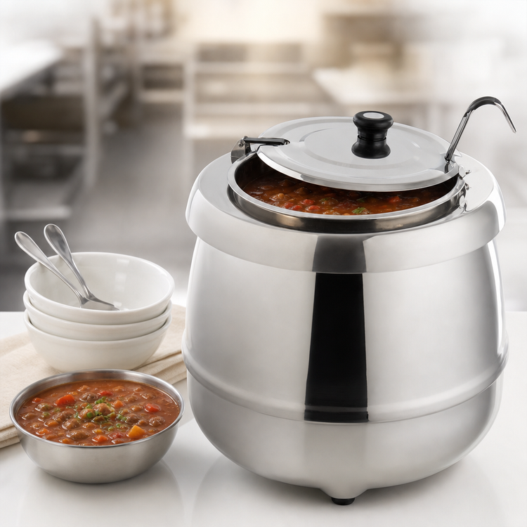 Product image #4 for TableCraft 8 Quart Polished Stainless Steel Countertop Soup Kettle Warmer
