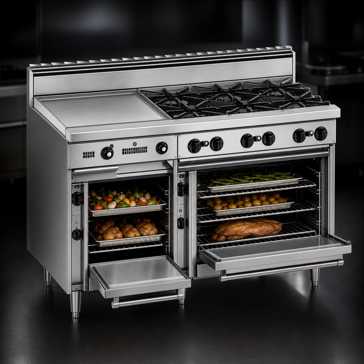 Product image #4 for Bistro 60-Inch Commercial Gas Restaurant Range with 10 Open Burners, 24-Inch Space Saver Oven and 36-Inch Standard Oven