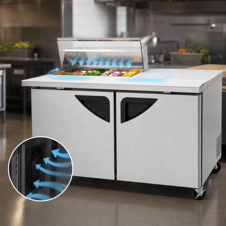 Product image #4 for Turbo Air Super Deluxe 60-Inch 2-Section Clear Top Sandwich/Salad Prep Table, 19 Cu. Ft., 8-Pan, Right Work Station