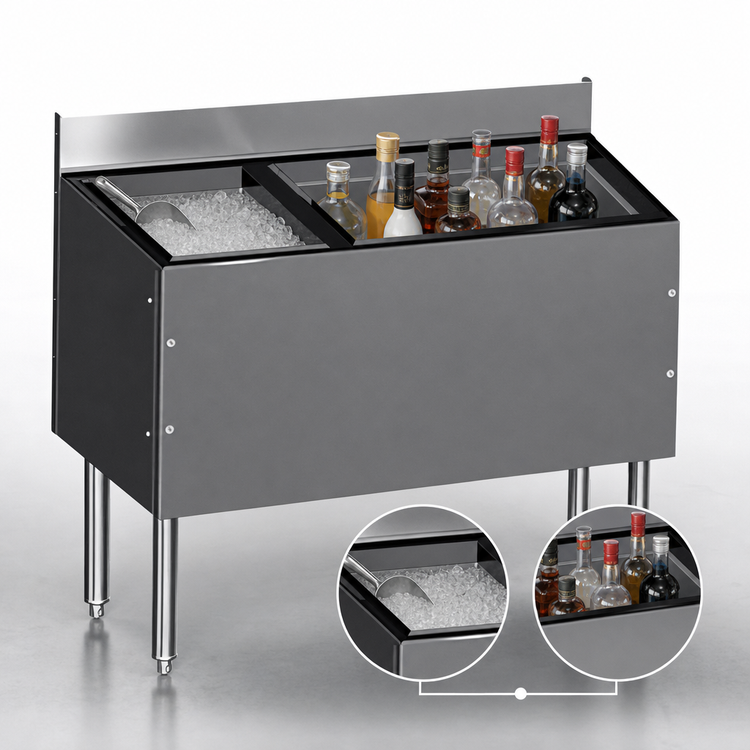 Product image #4 for CHOICE 42-Inch Extra Deep Underbar Combo Ice Bin/Cocktail Unit with Left Bottle Well and 10-Circuit Cold Plate