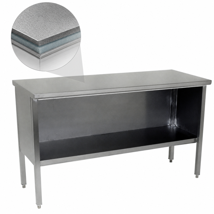 Product image #4 for John Boos 14-Gauge Stainless Steel Open-Front Enclosed Base Work Table, Flat Top, 120" x 30"