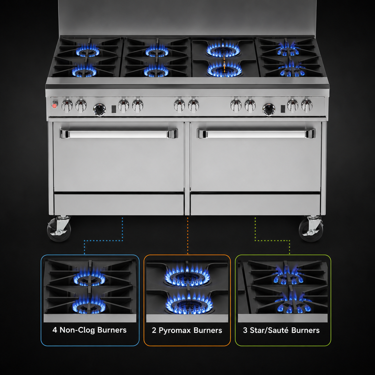 Product image #4 for Southbend Ultimate 60-Inch Gas Restaurant Range with 9 Open Burners and 2 Cabinet Base