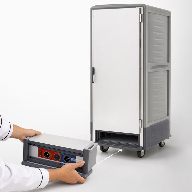 Product image #4 for Metro C5 3 Series Mobile Full-Height Heated Holding Cabinet with Solid Door, Gray Insulation Armour, Fixed Wire Slides