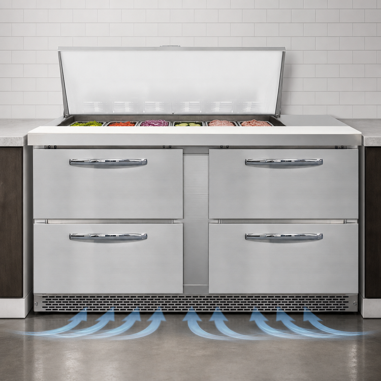 Product image #4 for Continental Refrigerator D60N18M-FB-D Designer Line Mighty Top 60 inch Two-Section Sandwich Prep Refrigerator with Drawers