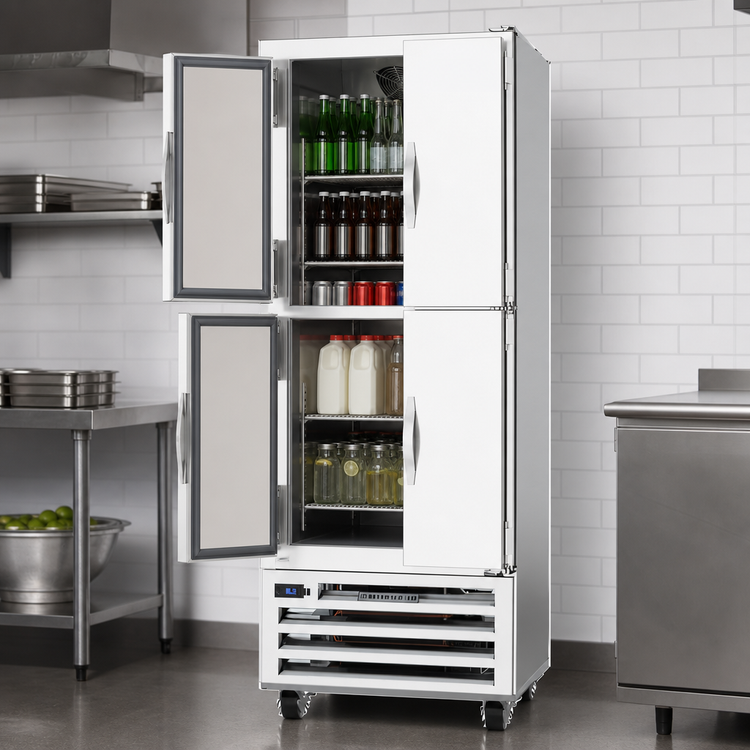Product image #4 for Beverage-Air 1-Section Pass-Thru Reach-In Refrigerator with 4 Solid Half Doors, Bottom-Mounted, 18.38 Cu. Ft.