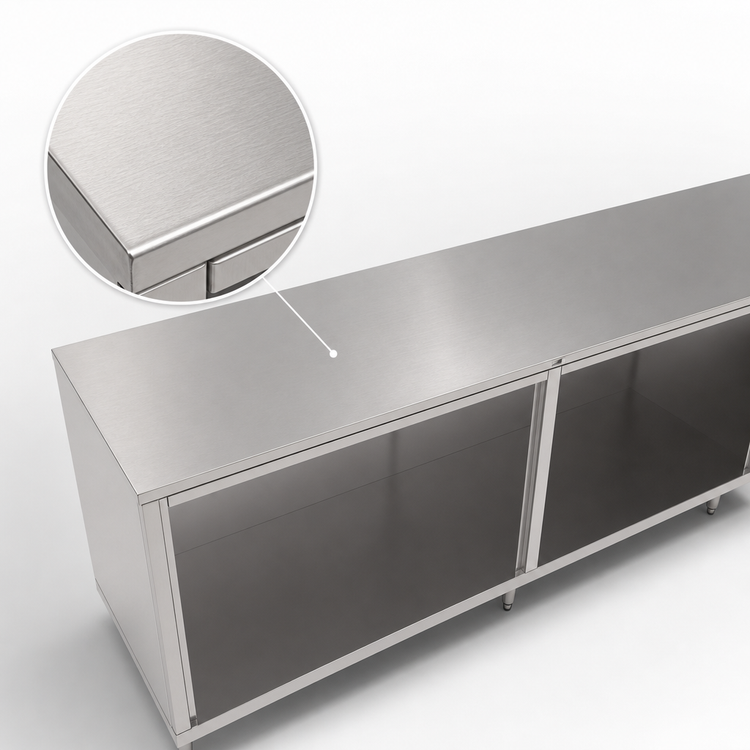 Product image #4 for John Boos 120"W x 36"D 14-Gauge 300-Series Stainless Steel Flat Top Open Front Cabinet Base Work Table