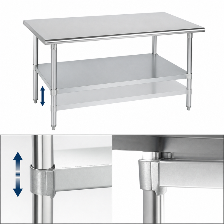 Product image #4 for Advance Tabco 144-Inch x 30-Inch Flat Top Stainless Steel Work Table with Adjustable Undershelf