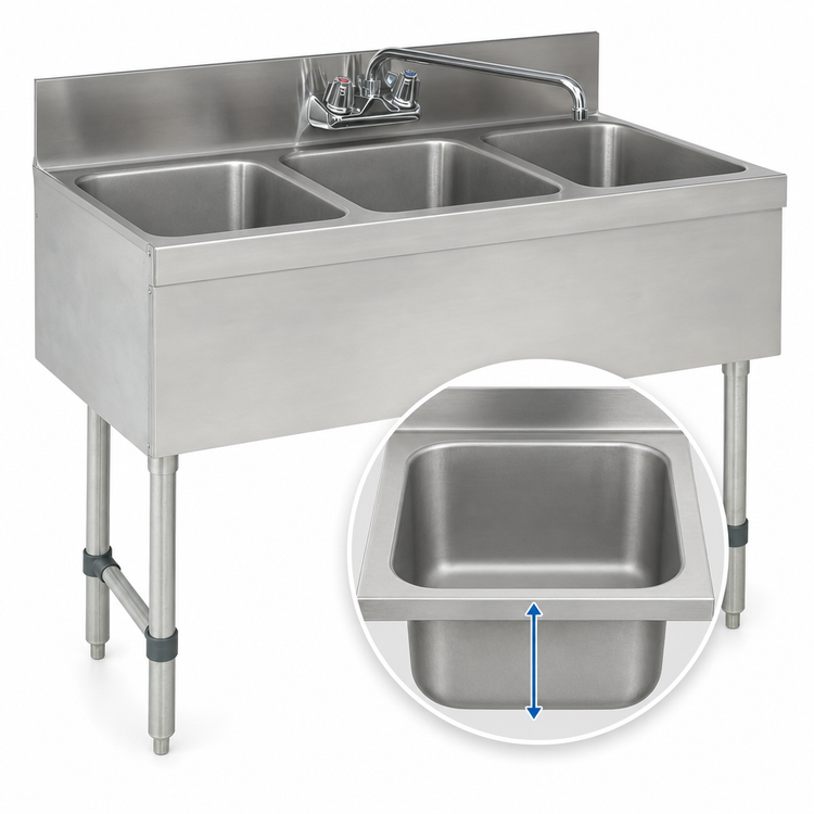 Product image #4 for Advance Tabco Special Value Series 3-Compartment Underbar Sink Unit with 10-Inch Splash-Mount Faucet, 36 x 18 x 33 Inches