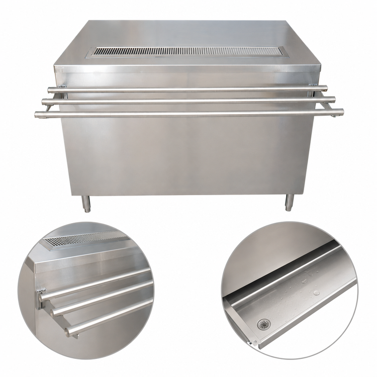 Product image #4 for BK Resources 60-Inch Stainless Steel Self-Serve Counter with Sliding Doors and Urn Trough