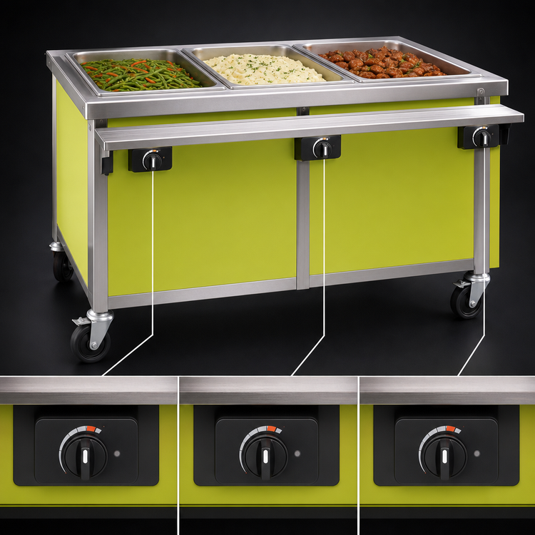 Product image #4 for Director's Choice DCS3-HFU-C-3 3-Well Mobile Electric Hot Food Table