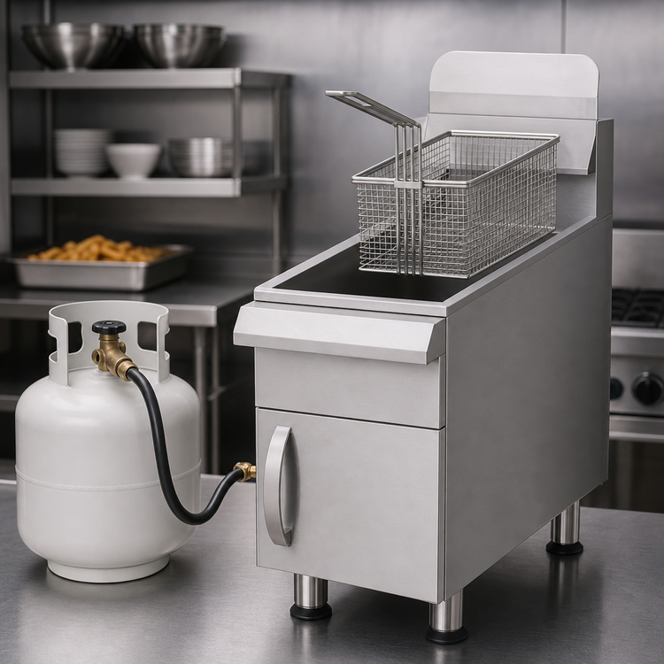 Product image #4 for Omcan Commercial Countertop LP Gas Deep Fryer, 15 lb Capacity, 2-Burner, Stainless Steel